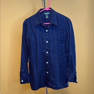 Lauren by Ralph Lauren Navy Blue Button-Up Shirt